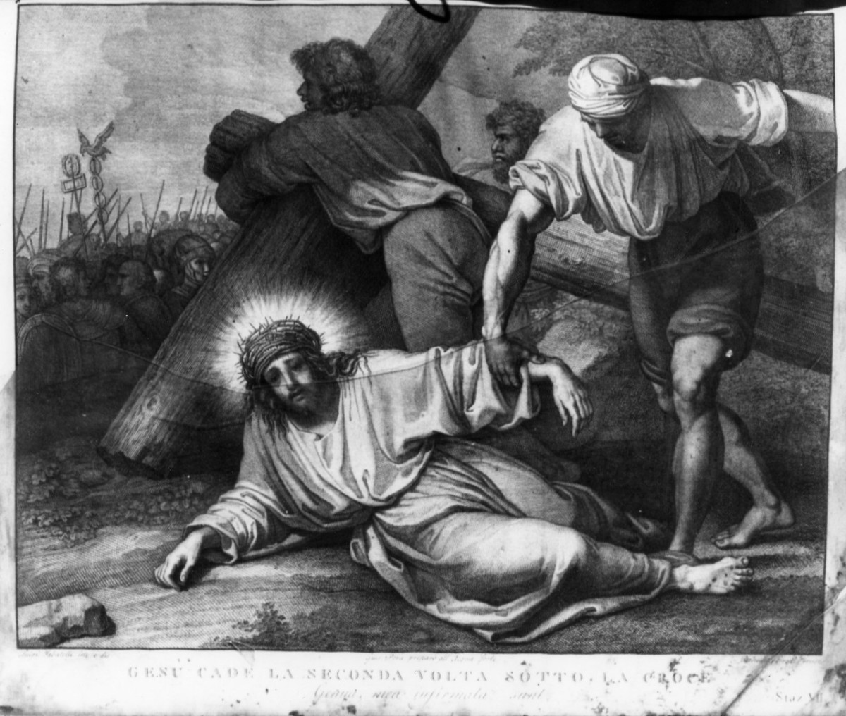 stazione VII: Gesù cade sotto la croce la seconda volta (stampa) di Pera Giuseppe, Sabatelli Luigi, Eredi Benedetto (inizio sec. XIX)