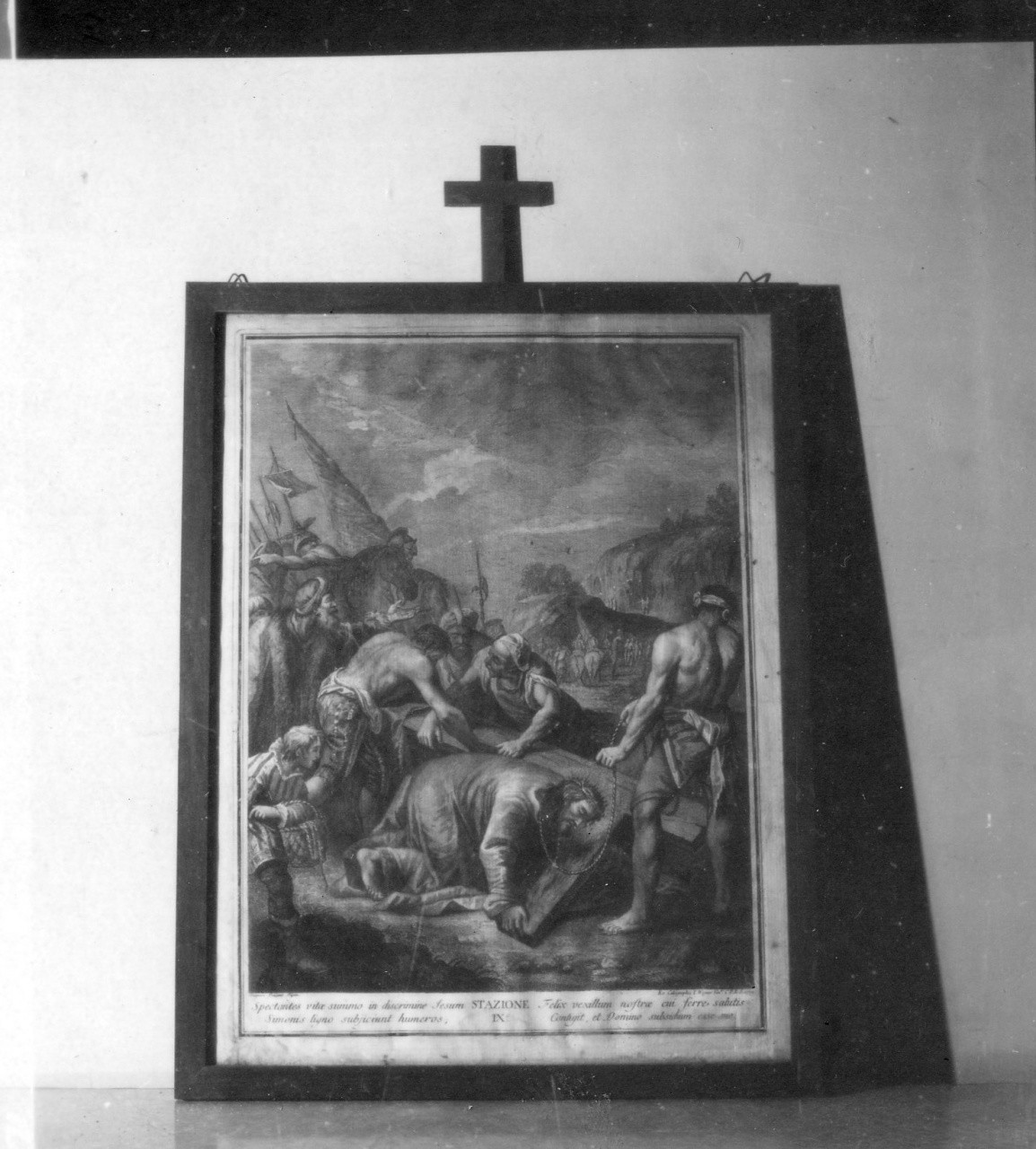 stazione IX: Gesù cade sotto la croce la terza volta (stampa, serie) di Diziani Gaspare (sec. XVIII)