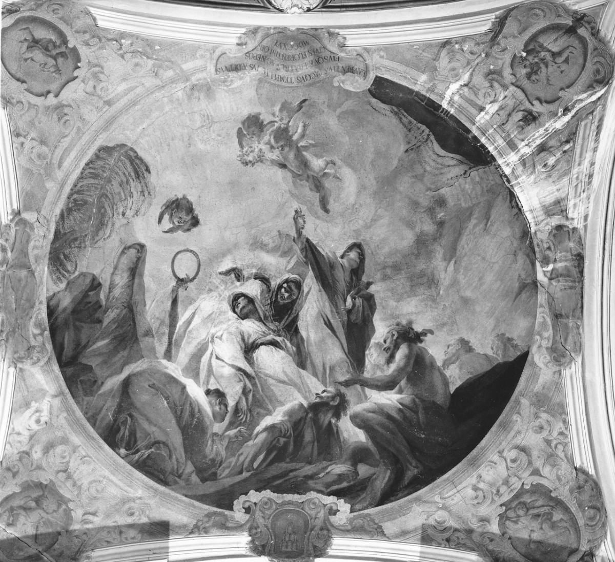 La scoperta del cerchio di ferro intorno alla vita di santa Verdiana morta (dipinto) di Del Pace Ranieri (sec. XVIII)