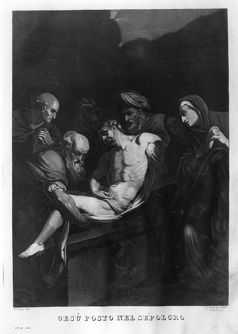 stazione XIV: Gesù deposto nel sepolcro (stampa) di Biasoli Angelo (prima metà sec. XIX)