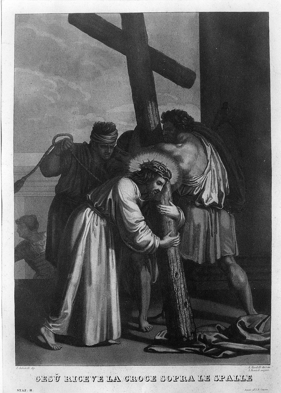 stazione II: Gesù caricato della croce (stampa) di Biasoli Angelo (prima metà sec. XIX)