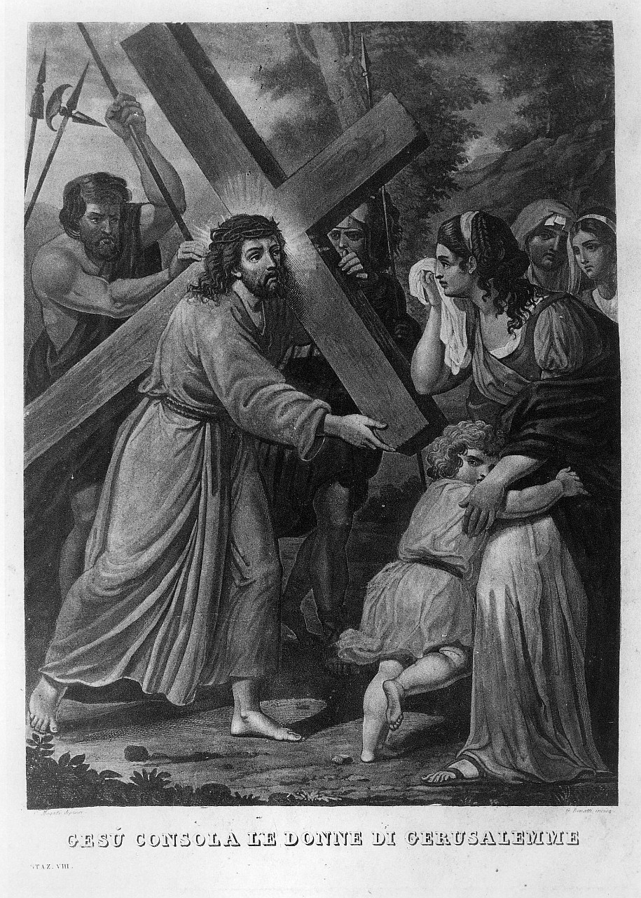 stazione VIII: Gesù consola le donne di Gerusalemme (stampa) di Bonatti Gaetano (prima metà sec. XIX)
