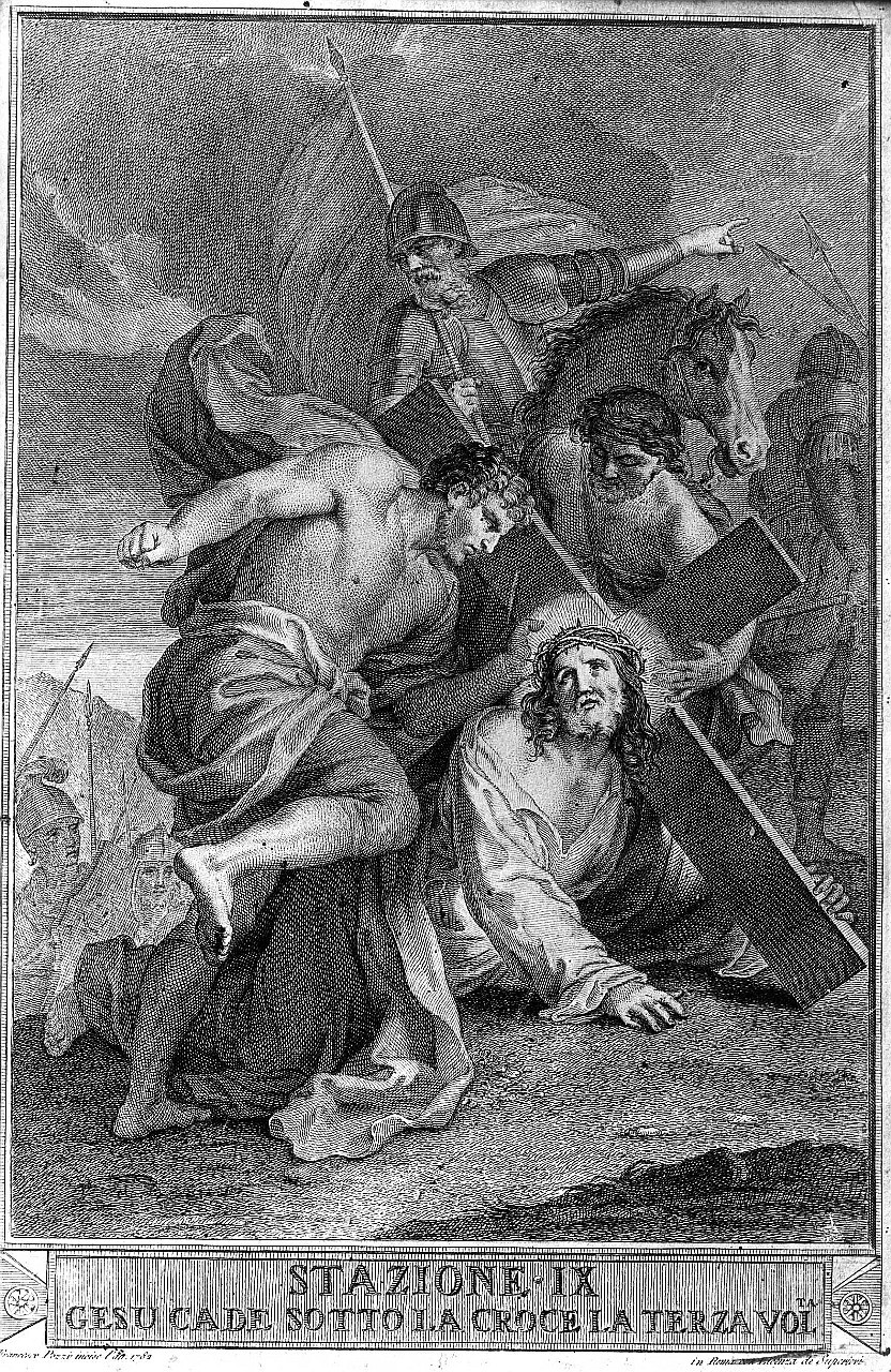 stazione IX: Gesù cade sotto la croce la terza volta (stampa) di Capellan Antonio (ultimo quarto sec. XVIII)