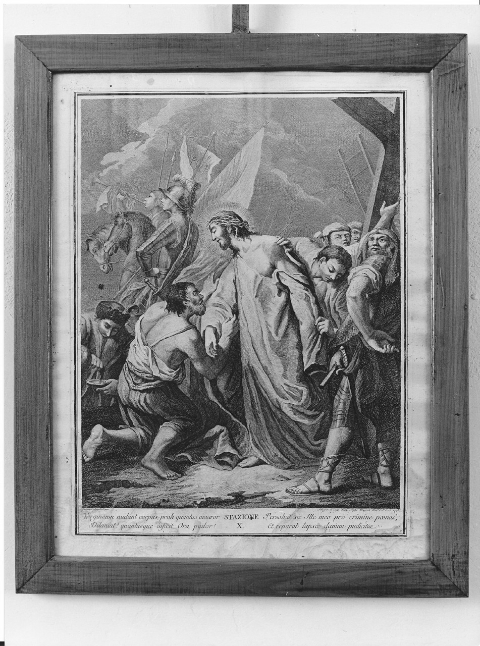 stazione X: Gesù spogliato e abbeverato di fiele (stampa) di Del Colle Pellegrino (sec. XVIII)