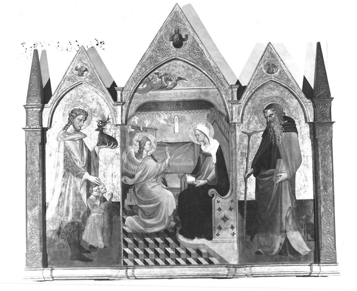 Annunciazione con Sant'Eustachio e Sant'Antonio Abate (trittico) di Dal Ponte Giovanni (maniera) (prima metà sec. XV)
