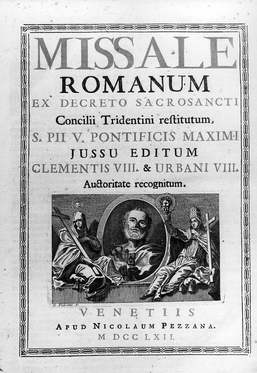 San Pietro tra la Fede e la Chiesa (stampa) di Falconi B (sec. XVIII)