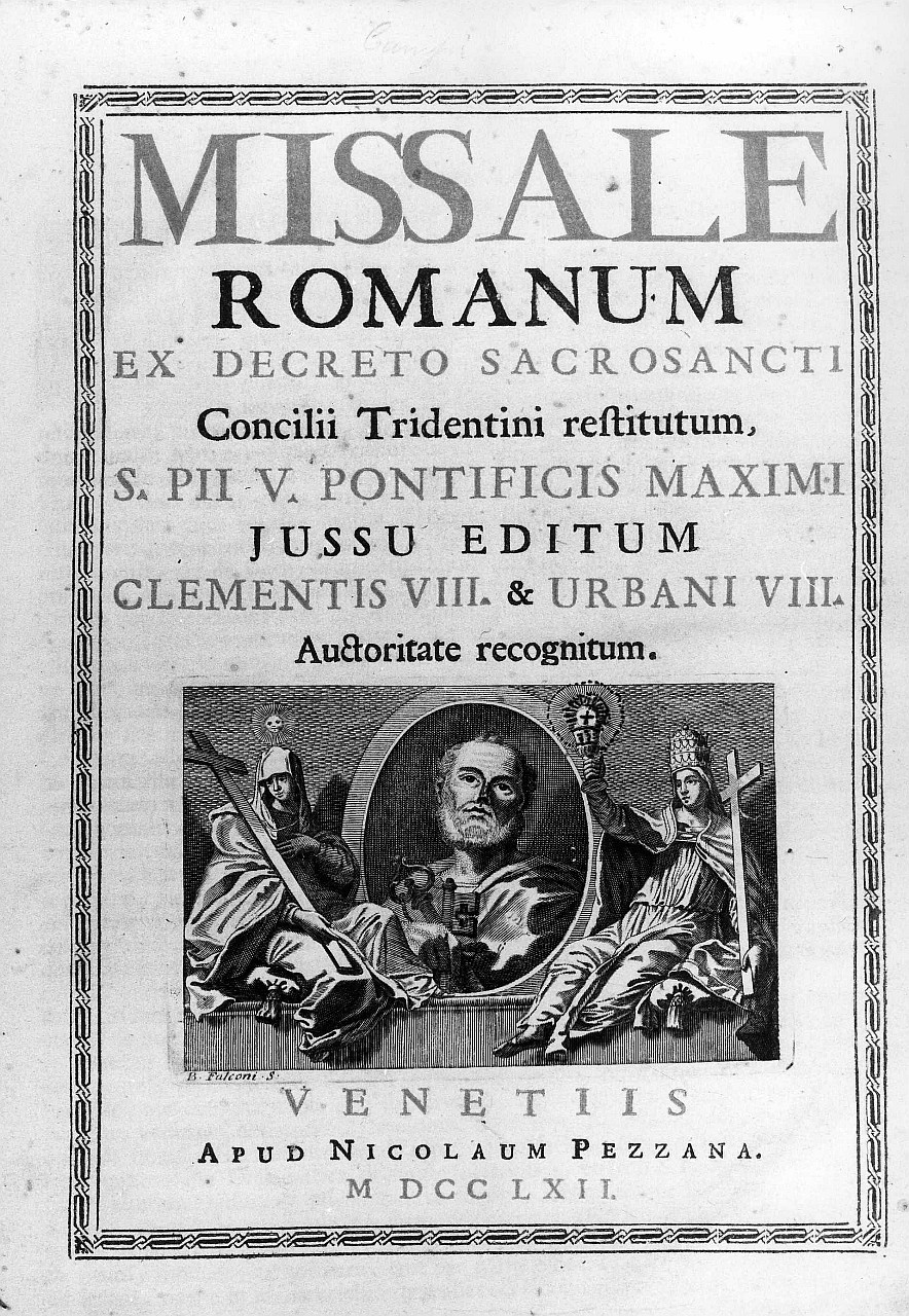 San Pietro tra la Fede e la Chiesa (stampa) di Falconi B (sec. XVIII)