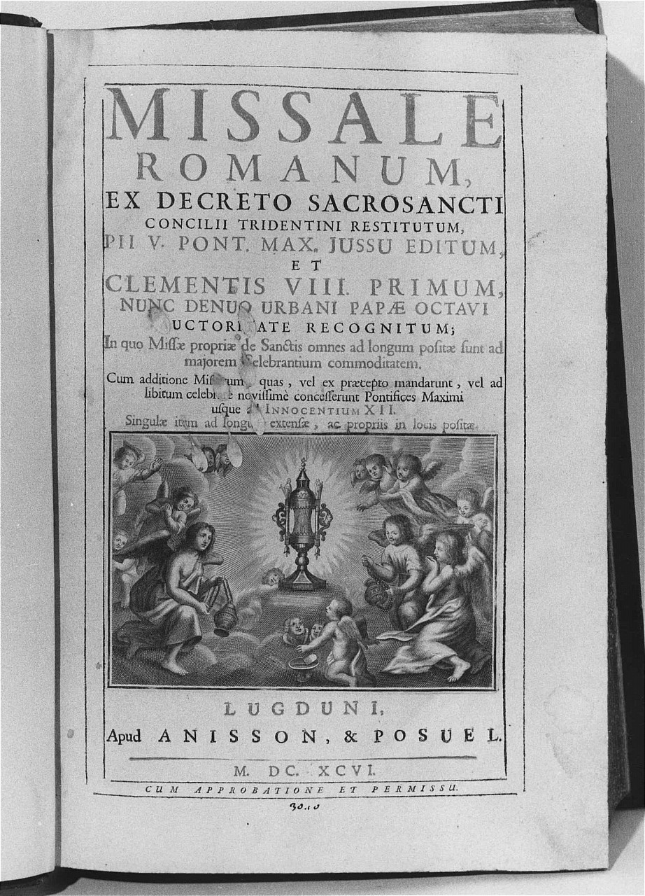 angeli adoranti il calice eucaristico (stampa) - ambito lionese (sec. XVII)