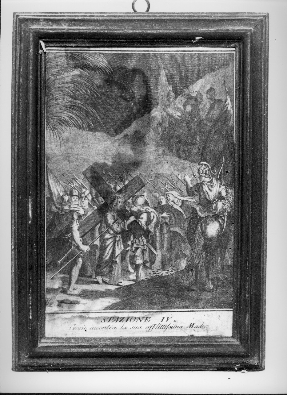 stazione IV: Gesù incontra la Madonna (stampa colorata a mano) - ambito italiano (sec. XVIII)