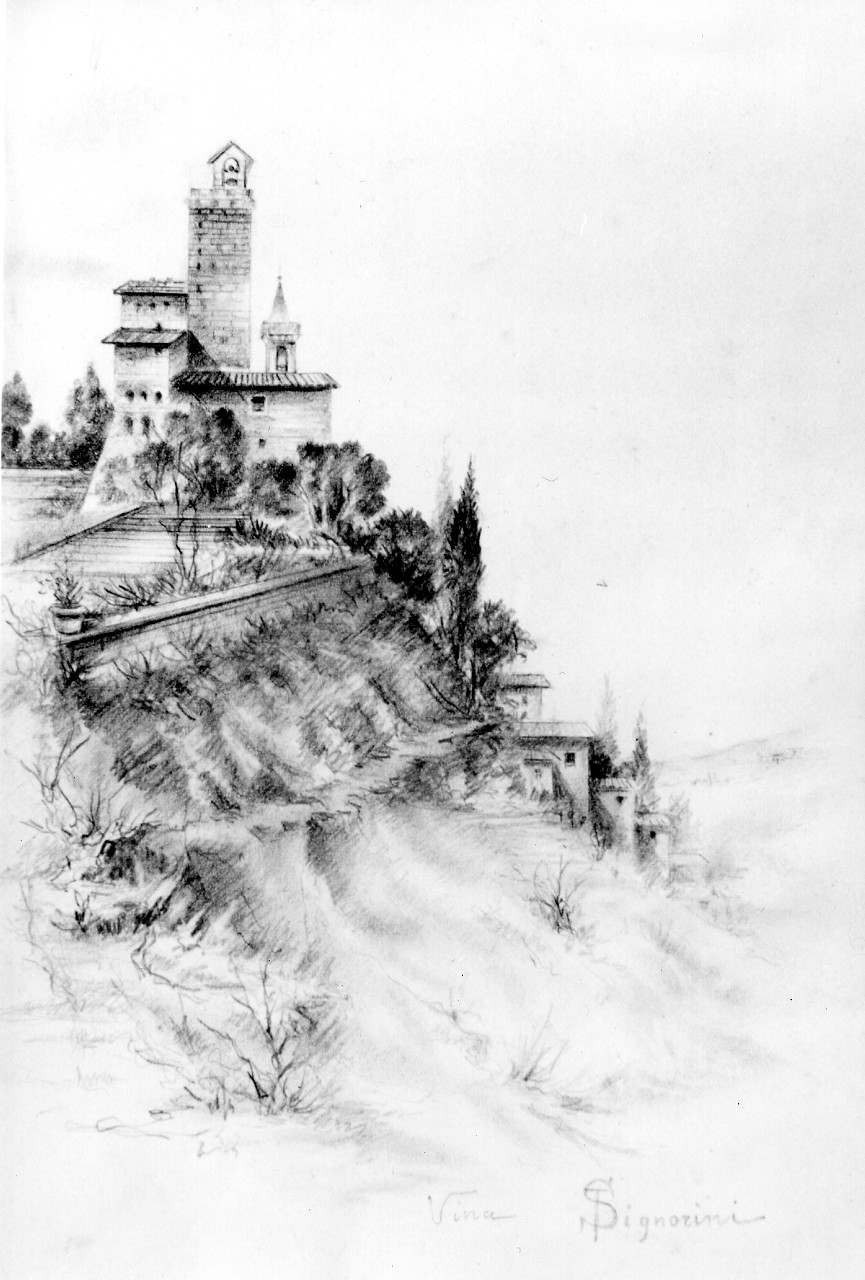 Vinci, paesaggio (disegno) di Signorini Telemaco (fine sec. XIX)