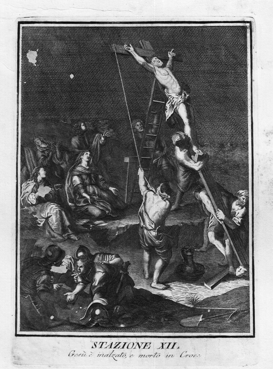 stazione XII: Gesù innalzato e morto in croce (stampa) - ambito veneziano (seconda metà sec. XVIII)