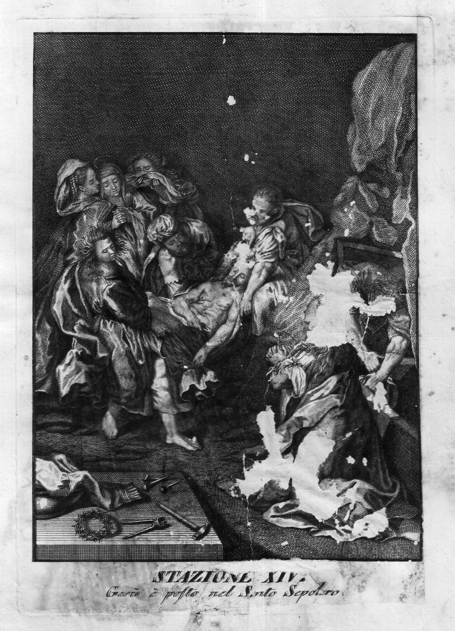 stazione XIV: Gesù deposto nel sepolcro (stampa) - ambito veneziano (seconda metà sec. XVIII)