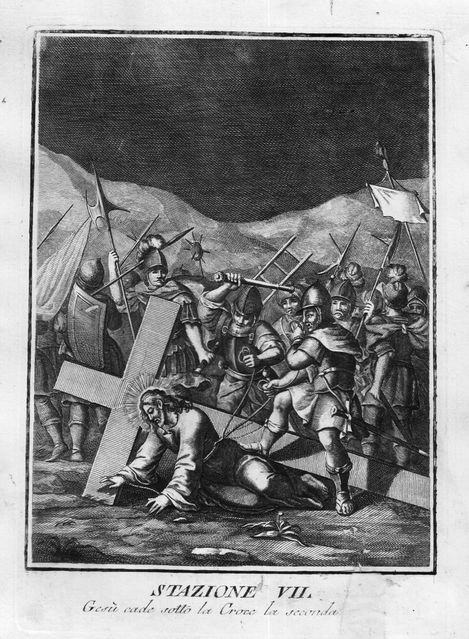 stazione VII: Gesù cade sotto la croce la seconda volta (stampa) - ambito veneziano (seconda metà sec. XVIII)