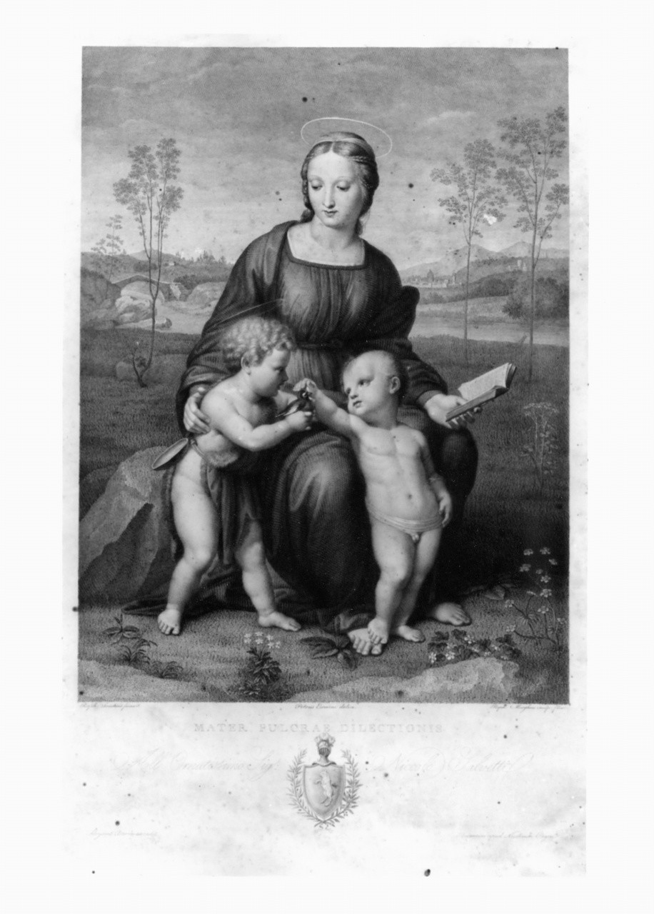 Madonna del cardellino, Madonna con Bambino e San Giovannino (stampa) di Sanzio Raffaello detto Raffaello, Ermini Pietro, Morghen Raffaello (prima metà sec. XIX)