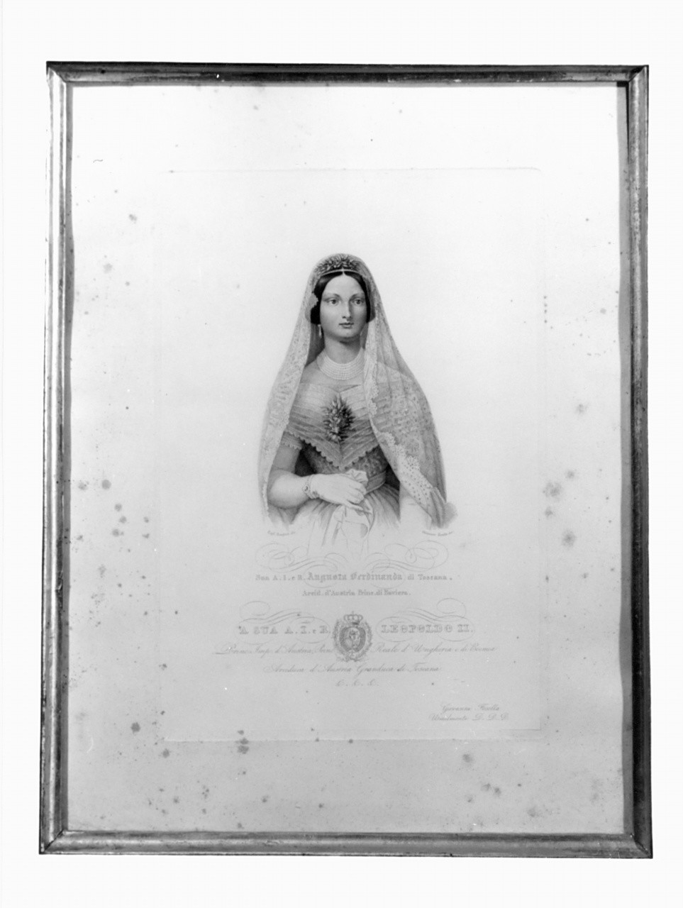 Ritratto di Augusta Ferdinanda di Toscana, ritratto di donna (stampa) di Fasella Giovanni, Bonaiuti Raffaello (metà sec. XIX)