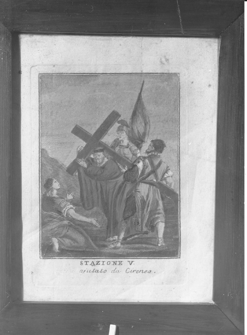stazione V: Gesù aiutato da Simone il Cireneo a portare la croce (stampa) - ambito toscano (fine/ inizio secc. XVIII/ XIX)