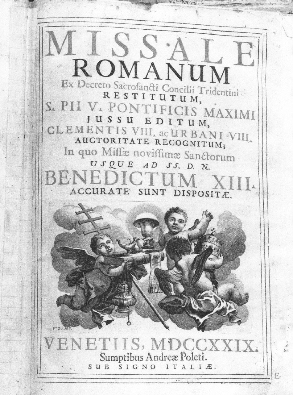 angioletti con oggetti liturgici (stampa) di Zucchi Francesco (sec. XVIII)