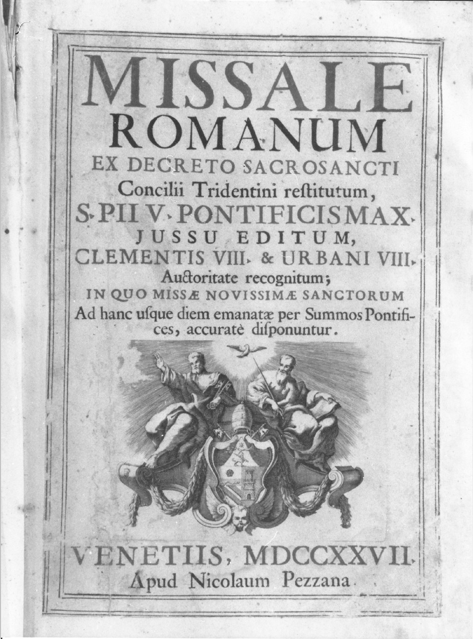 Stemma di papa Bendetto XIII con i santi Pietro e Paolo (stampa) di Piccini Elisabetta detta Suor Isabella (sec. XVIII)