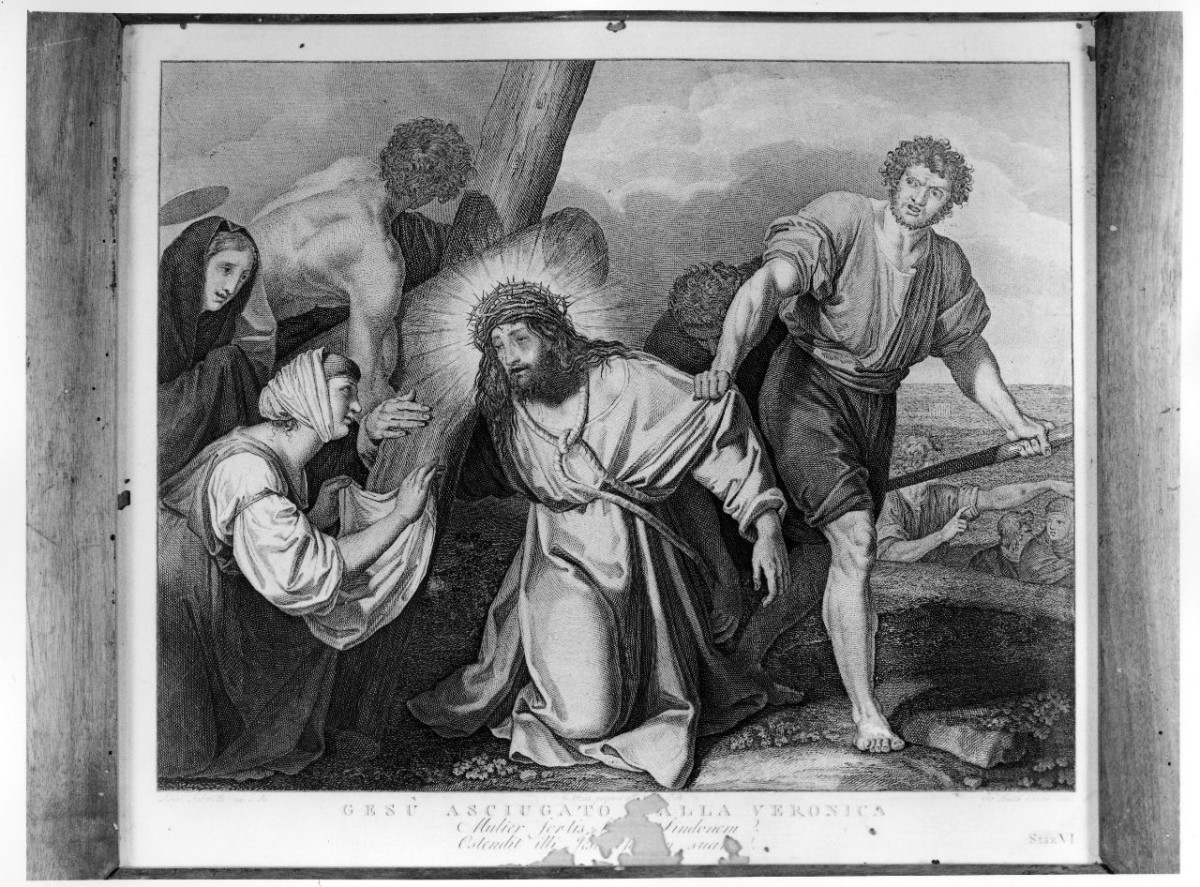 stazione VI: Gesù asciugato dalla Veronica (stampa) di Sabatelli Luigi, Pera Giuseppe, Cecchi Giovan Battista (sec. XIX)
