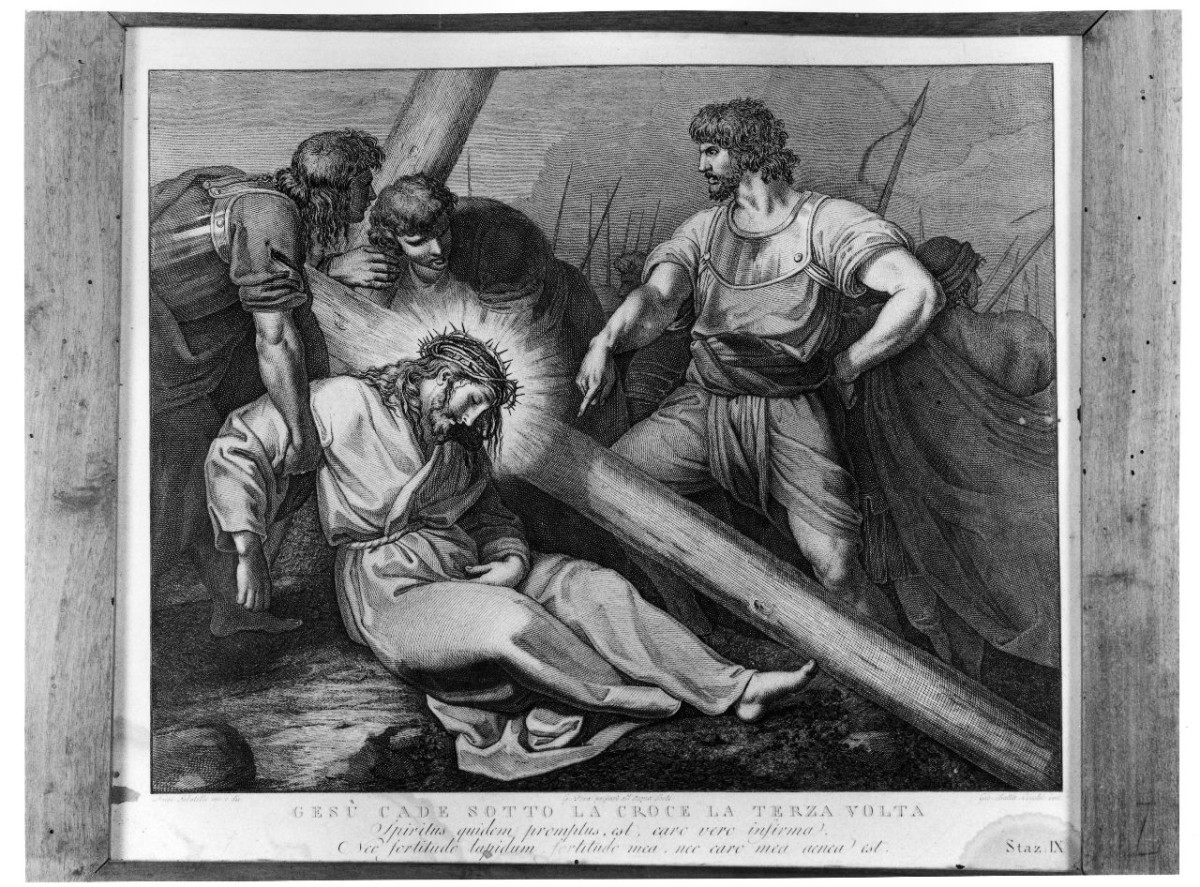 stazione IX: Gesù cade sotto la croce la terza volta (stampa) di Sabatelli Luigi, Pera Giuseppe, Cecchi Giovan Battista (sec. XIX)