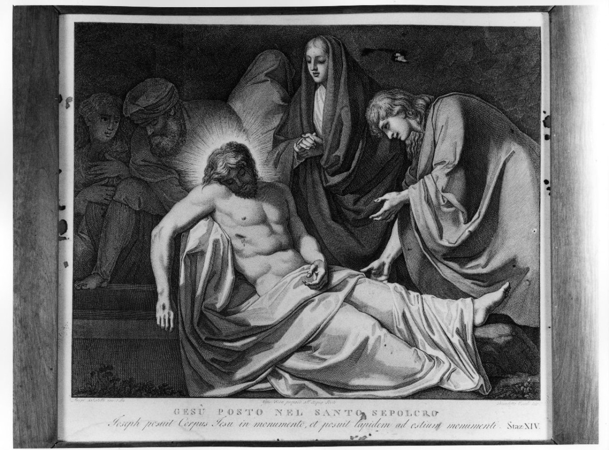 stazione XIV: Gesù deposto nel sepolcro (stampa) di Sabatelli Luigi, Pera Giuseppe, Eredi Benedetto (sec. XIX)