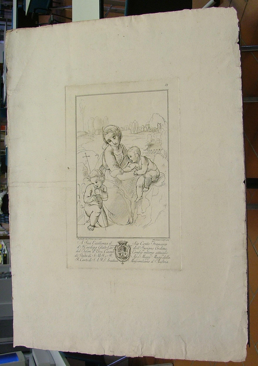 Madonna con il Bambino e San Giovanni, Madonna con Bambino e San Giovannino (stampa) di Mulinari Stefano (sec. XVIII)