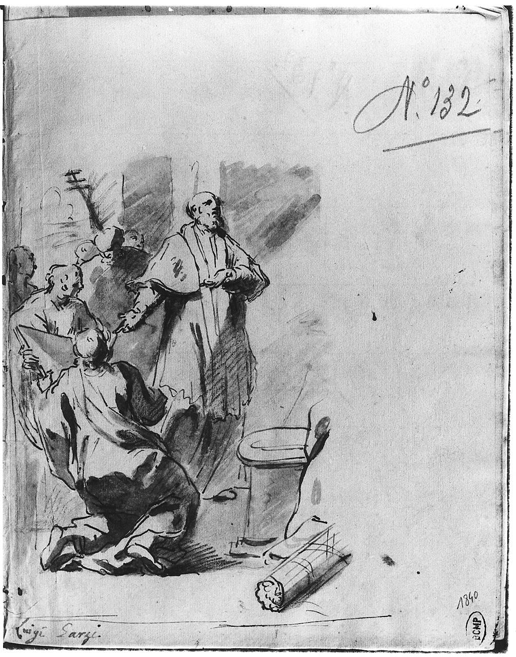 San Silvestro mostra a Costantino le immagini di San Pietro e di San Paolo (disegno) di Ansaldi Innocenzo (sec. XVIII)