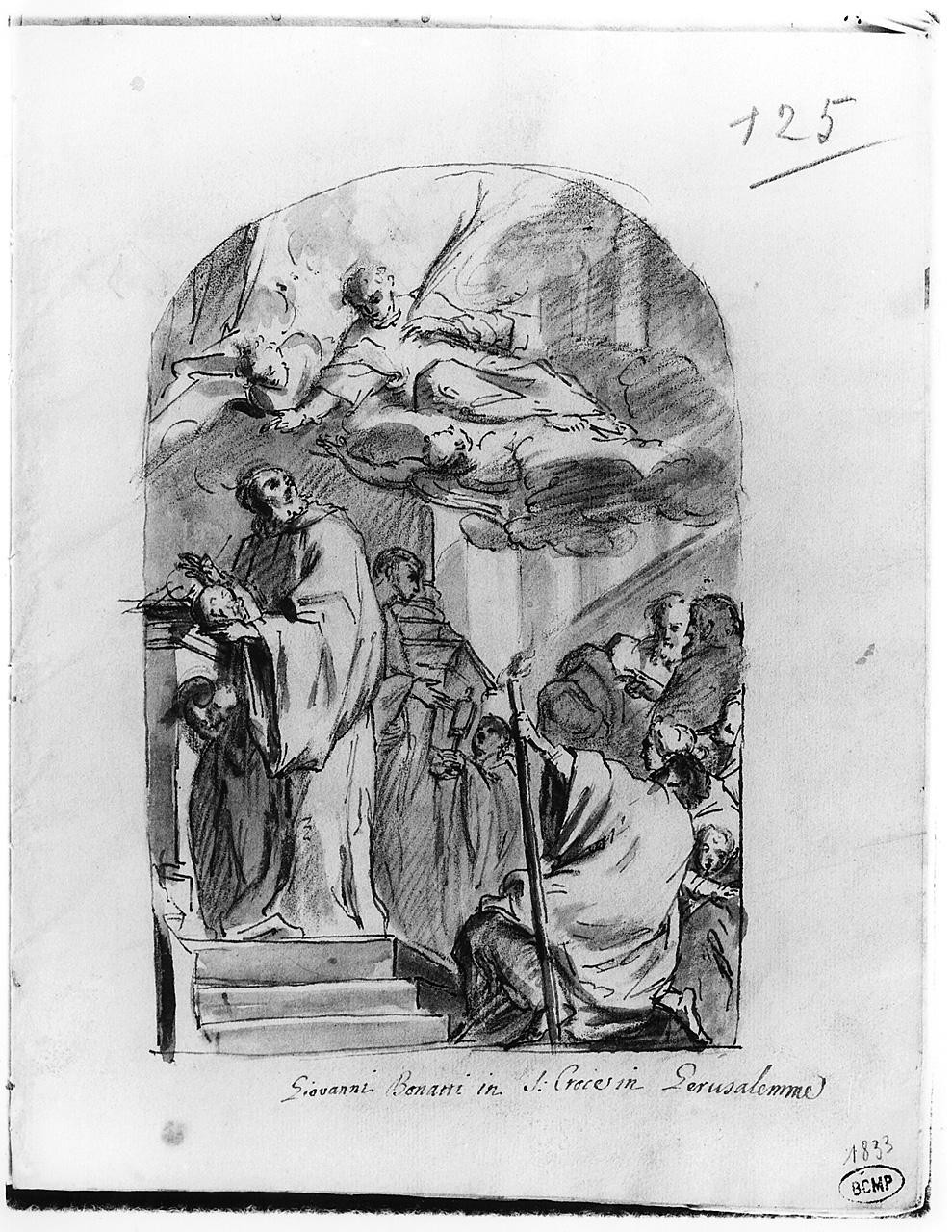 San Bernardo cava un dente dalla mascella di San Cesareo morto (disegno) di Ansaldi Innocenzo (sec. XVIII)