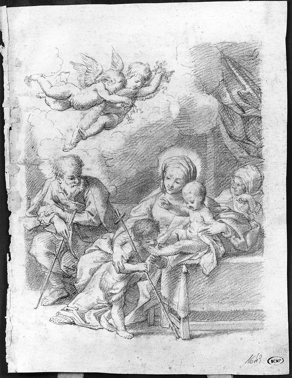 Sacra Famiglia con San Giovanni Battista bambino e Sant'Elisabetta (disegno) di Ansaldi Innocenzo (sec. XVIII)