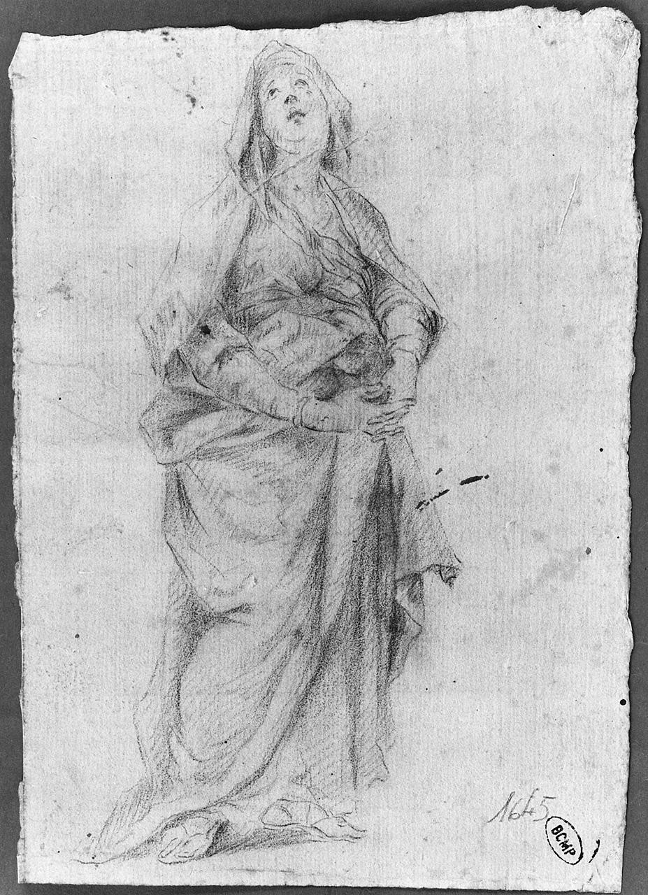 figura femminile panneggiata (disegno) di Ansaldi Innocenzo (sec. XVIII)