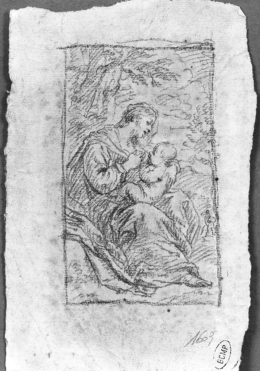 Madonna con Bambino (disegno) di Ansaldi Innocenzo (sec. XVIII)
