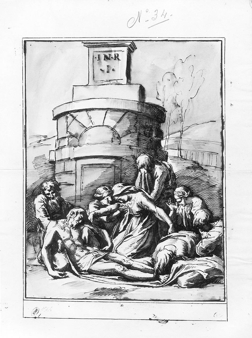 compianto sul Cristo morto (disegno) di Ansaldi Innocenzo (sec. XVIII)