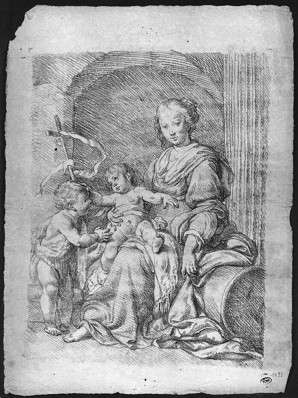 Madonna con Bambino e San Giovannino (disegno) di Ansaldi Innocenzo (sec. XVIII)