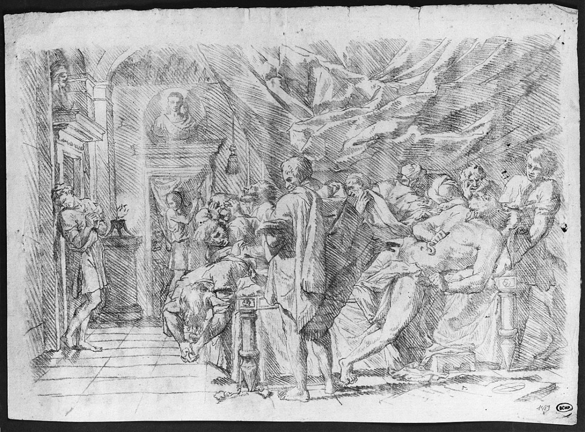 morte di Catone (disegno) di Ansaldi Innocenzo (sec. XVIII)