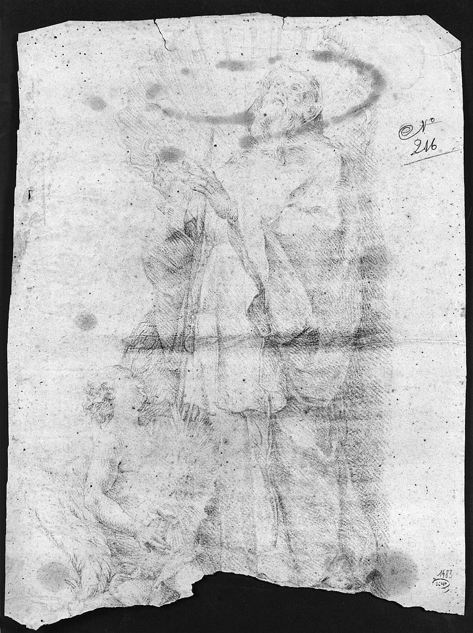 Santo monaco e angelo (disegno) di Ansaldi Innocenzo (sec. XVIII)