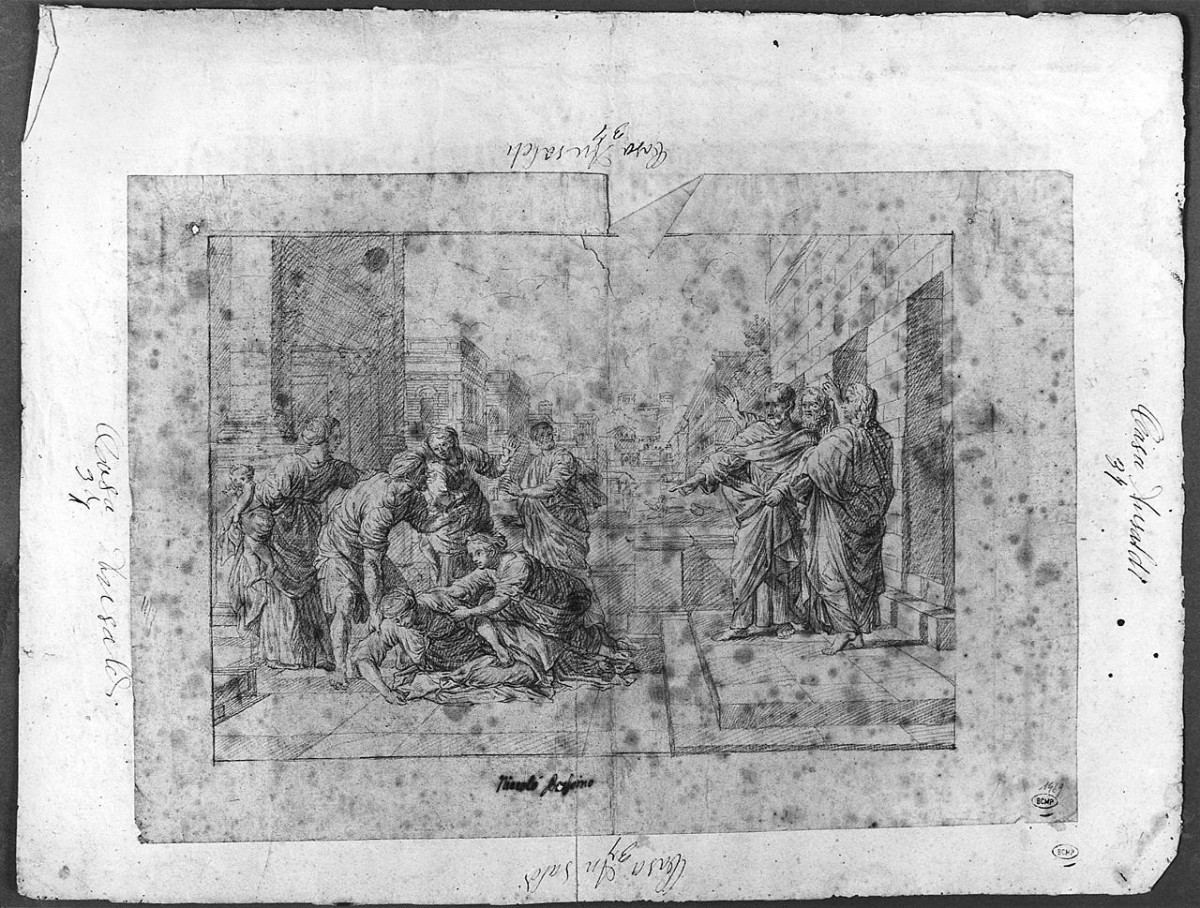 morte di Saffira (disegno) di Ansaldi Innocenzo (sec. XVIII)