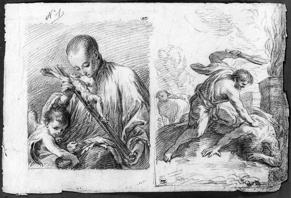 San Luigi Gonzaga in adorazione del crocifisso (disegno) di Ansaldi Innocenzo (sec. XVIII)