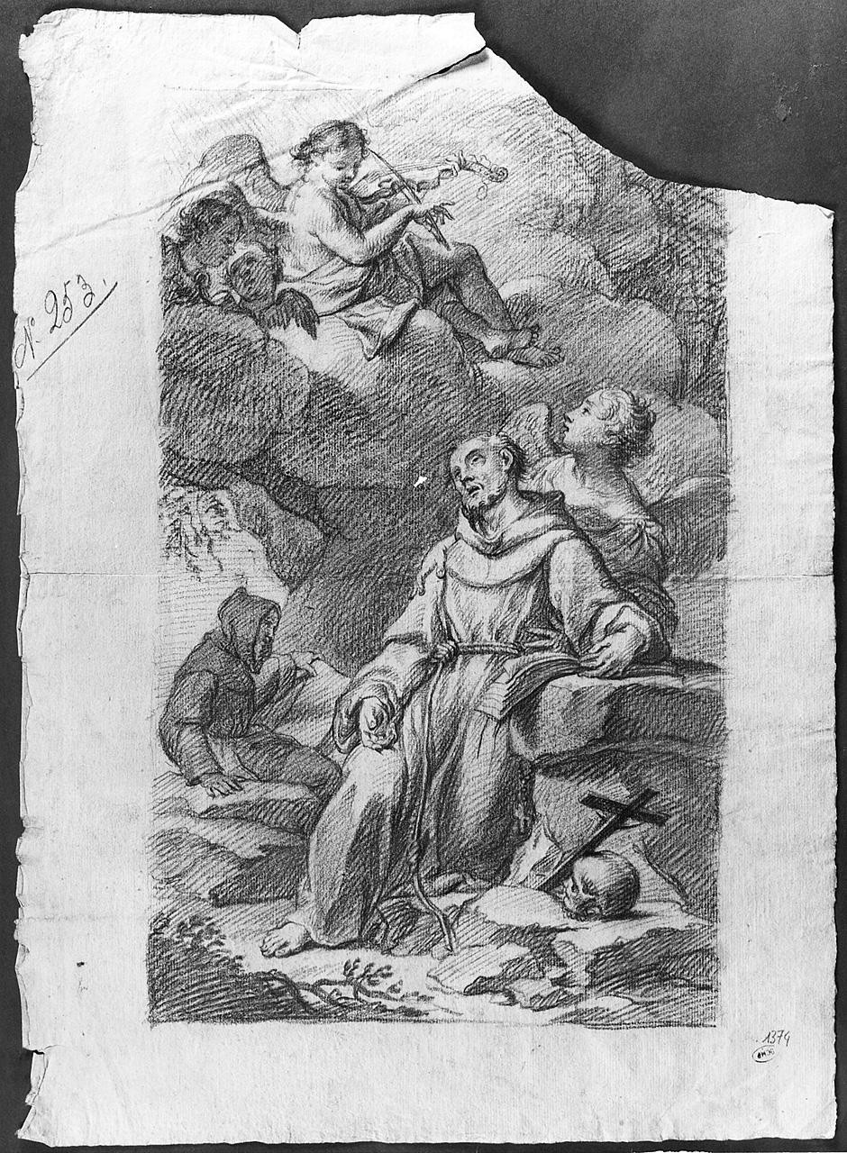 San Francesco d'Assisi sostenuto da un'angelo (disegno) di Ansaldi Innocenzo (sec. XVIII)