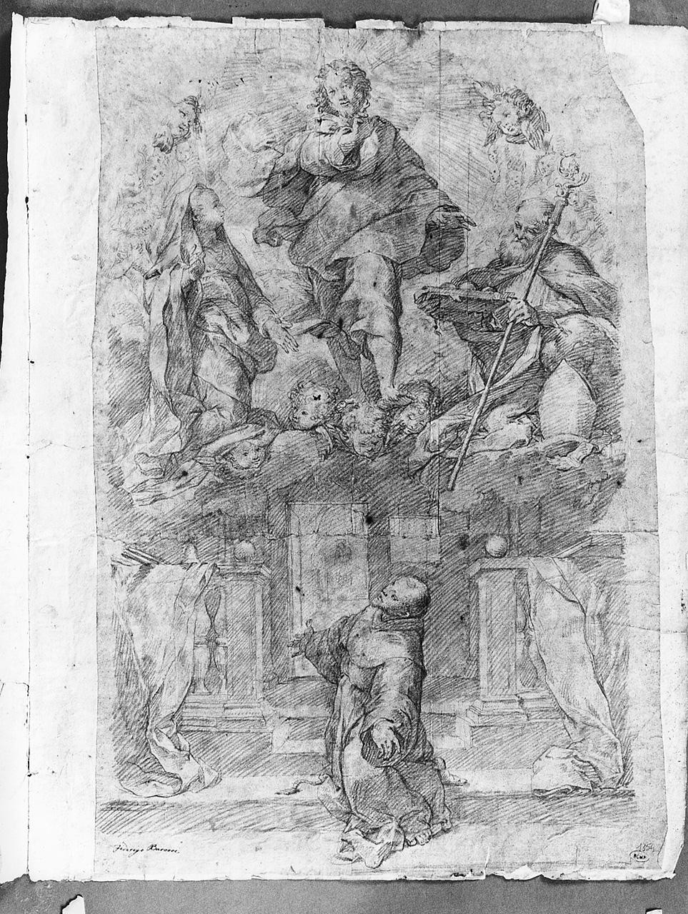 il perdono di Assisi, visione di San Francesco d'Assisi (disegno) di Ansaldi Innocenzo (sec. XVIII)