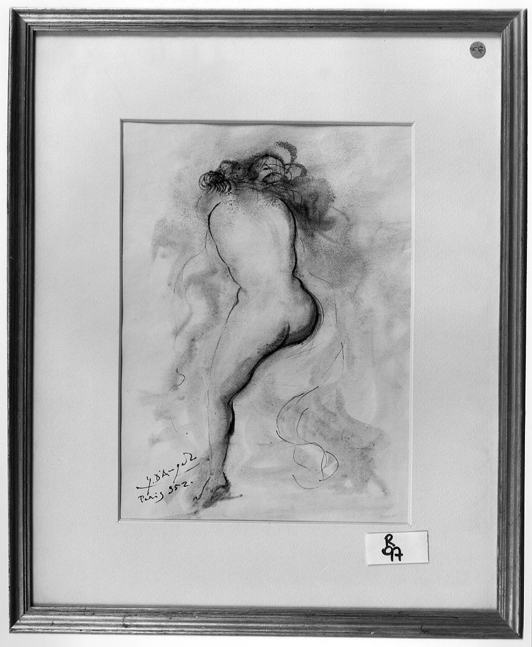 figura femminile nuda di spalle (disegno) di D'Angelo Giulio (sec. XX)