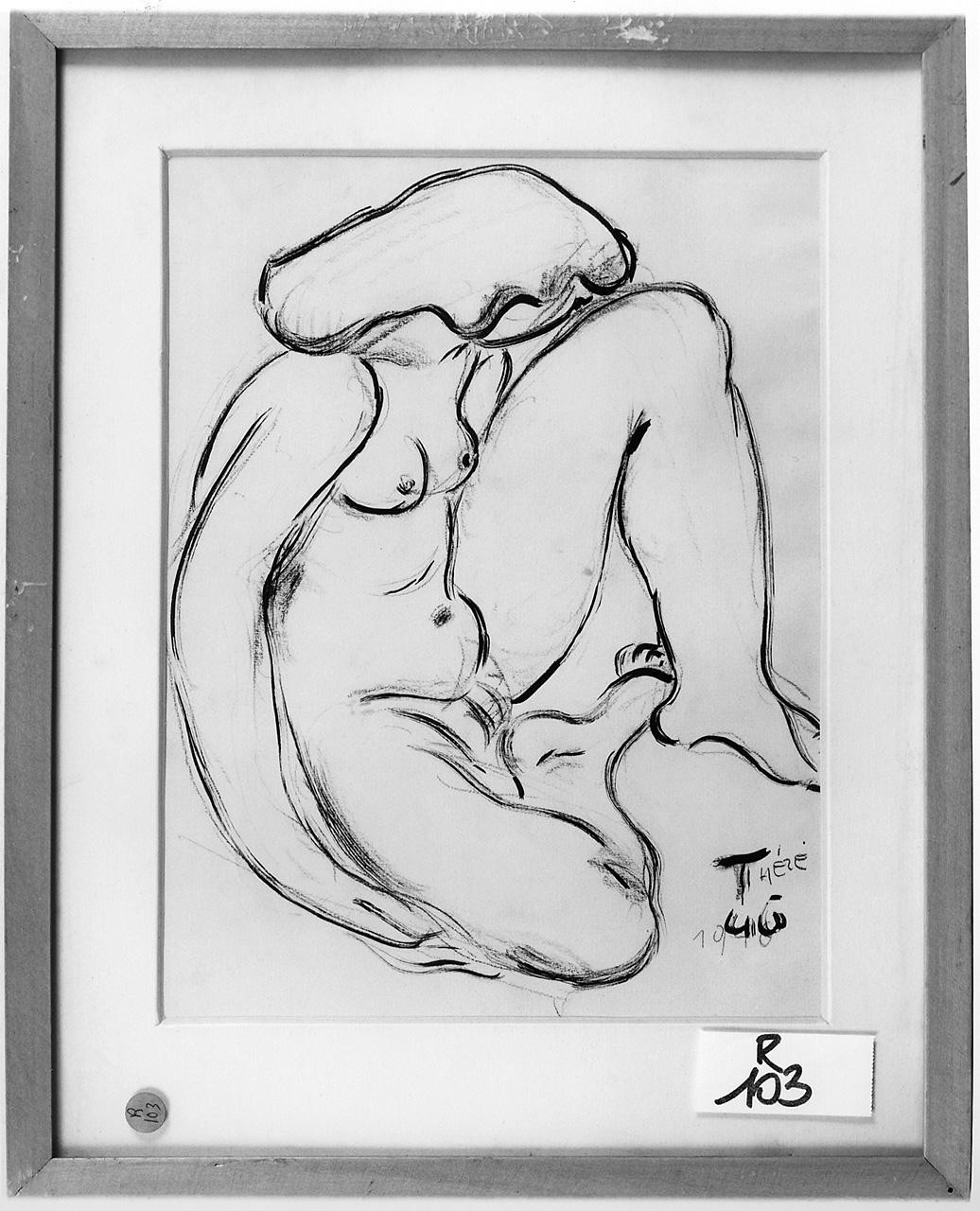 figura femminile nuda seduta (disegno) di Thezè (sec. XX)