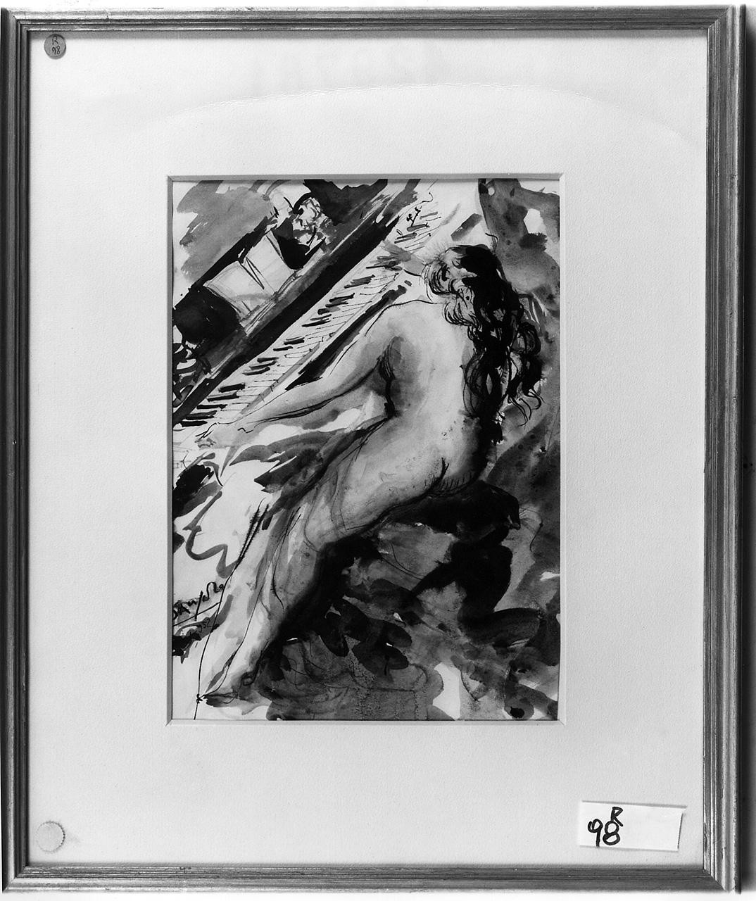 figura femminile nuda seduta al pianoforte (disegno) di D'Angelo Giulio (sec. XX)
