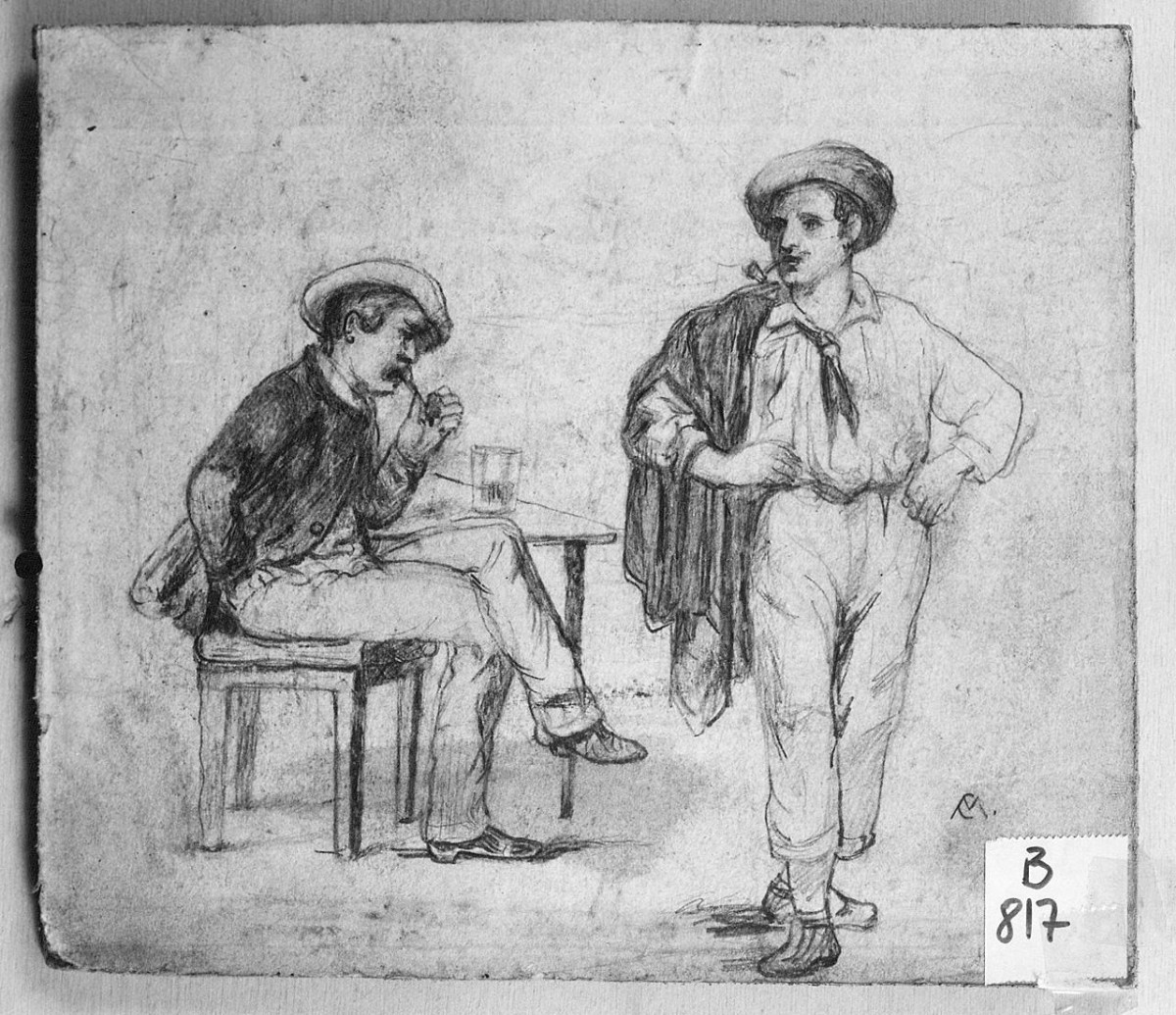 figure maschili con pipa (disegno) - ambito romano (seconda metà sec. XIX)