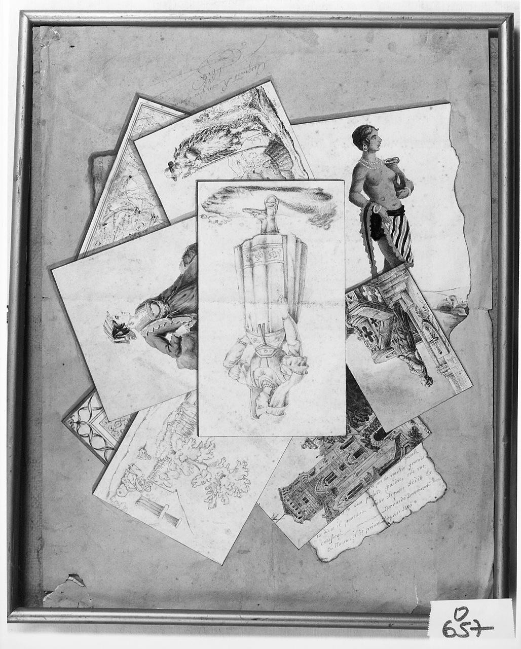 scene a trompe l'oeil (disegno) di Rossi Augusto (sec. XIX)