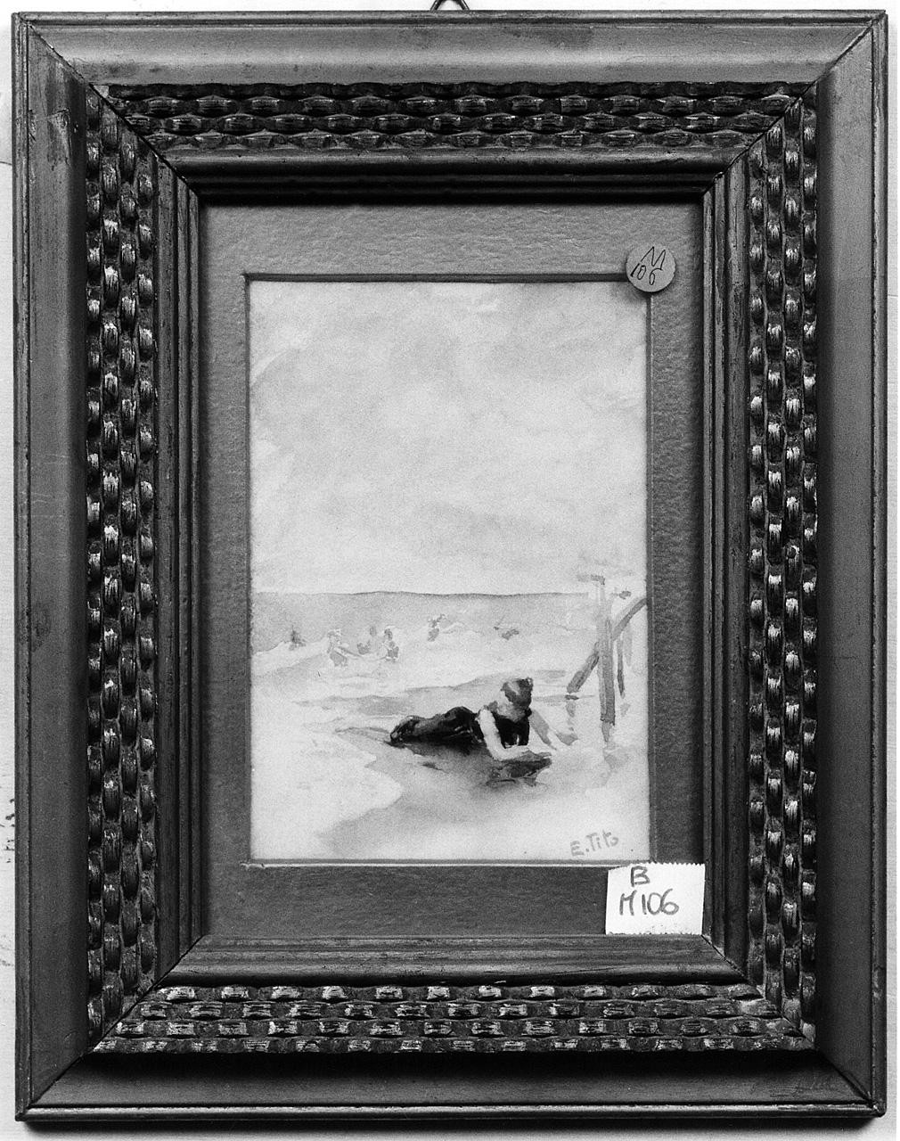 veduta di spiaggia con bagnanti (disegno) di Tito Ettore (inizio sec. XX)