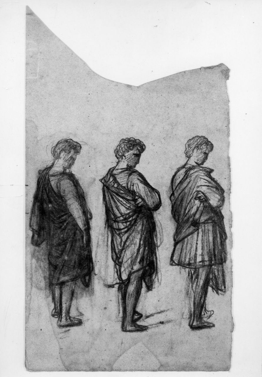 studio di figura panneggiata; studio di figura a mezzo busto (disegno preparatorio) di Franchi Alessandro (sec. XIX)