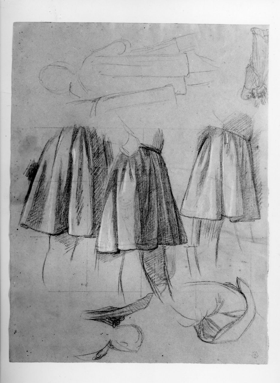 studio di panneggio; studio di figura; studio di figura panneggiata (disegno preparatorio) di Franchi Alessandro (sec. XIX)