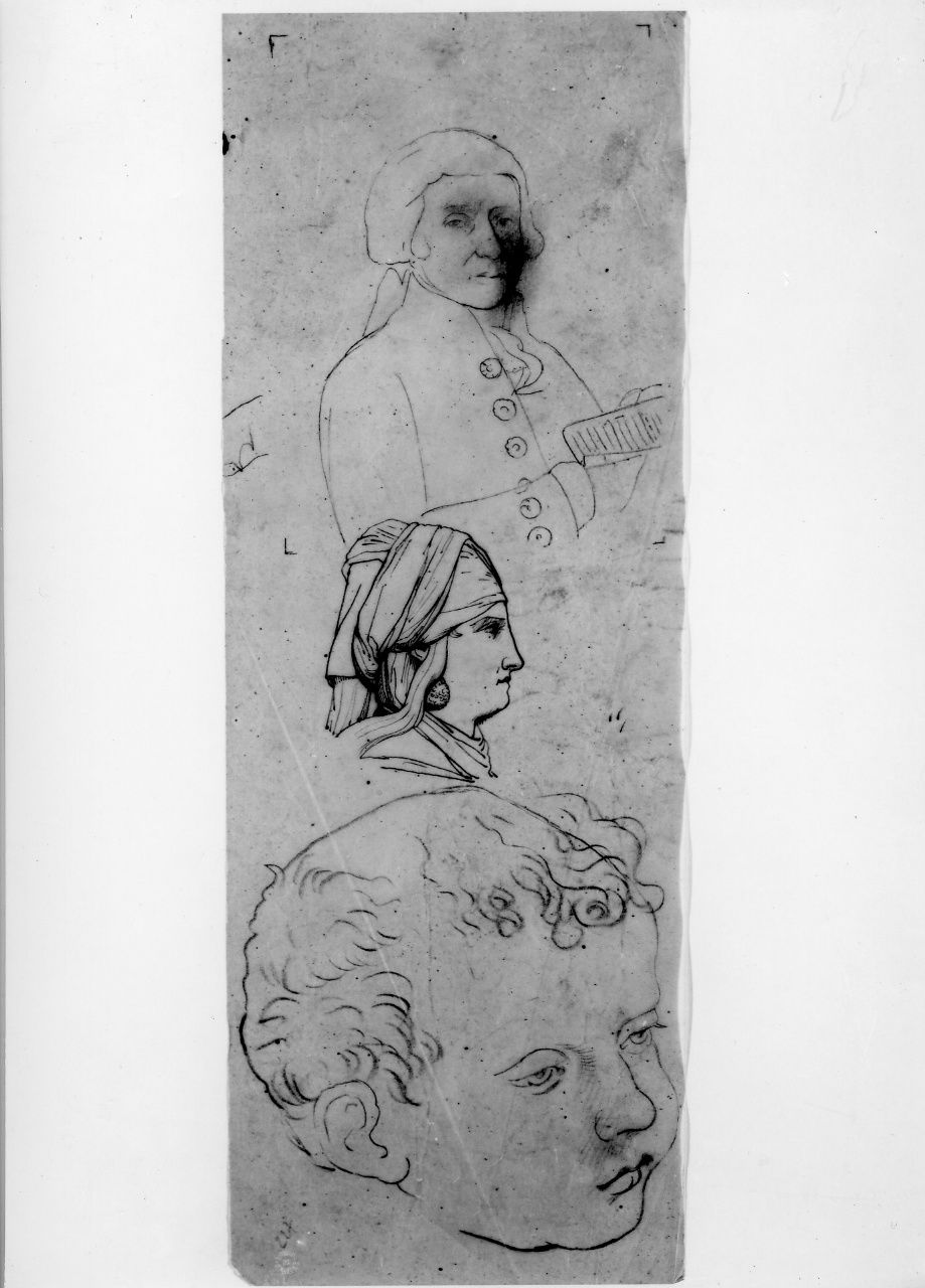 studio di figura a mezzo busto; studio di testa (disegno preparatorio) di Franchi Alessandro (seconda metà sec. XIX)