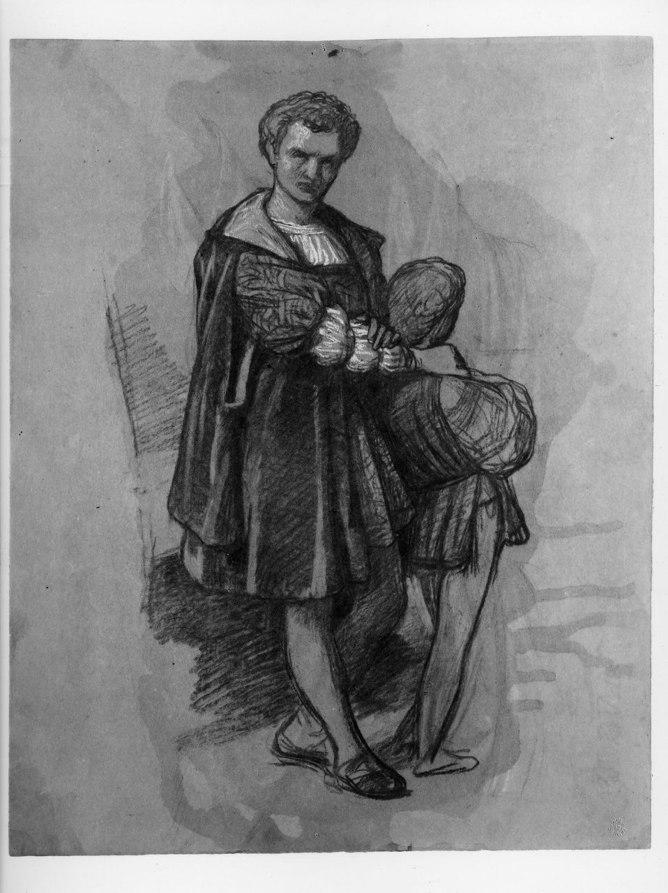 studio di composizione; studio di braccio; studio di panneggio (disegno preparatorio) di Franchi Alessandro (sec. XIX)