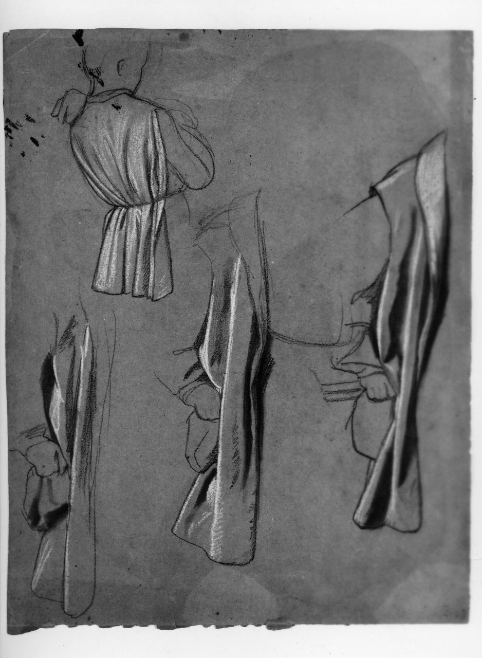studio di figura a mezzo busto; studio di panneggio (disegno preparatorio) di Franchi Alessandro (sec. XIX)